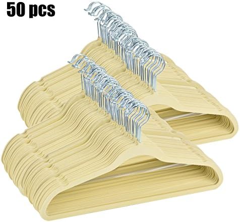 PaPafix Velvet Hangers Clothes Hangers Non Slip Coat Hangers Ultra Thin Space Saving with Heavy Duty 360 Swivel Hanger Hook - Pack of 50 - Beige