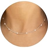 Gold Pearl Necklace for Women, 14K Gold Plated Layered Pearl Necklaces for Women Trendy Simple Herringbone Chain Pearl Necklace for Women Gold Jewelry Gifts