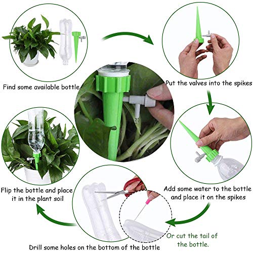 【2019 New】 12 PCS Plant Spikes System with Slow Release Control Valve Switch Self Irrigation Watering Drip Devices for Outdoor Indoor Flower or Vegetables