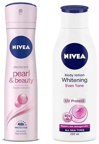 NIVEA Deodorant, Pearl & Beauty, 150ml & Body Lotion, Whitening Even Tone UV Protect, 200ml