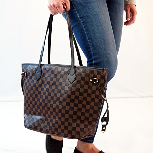 Got Oil Supplies Essential Oils Travel Bag - Organizer Tote with 16 Storage Pouches for Oil Bottles - Checkered Brown & Black Purse for Accessories and Containers