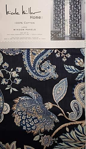 Nicole Miller Floral Paisley Curtains 52" x 96" Set of Two Long Window Panels with Back Tabs/Rod Pockets 100% Cotton Machine Washable