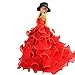 Barwa Red Gown Dress with Hat Princess Evening Party Clothes Wears Wedding Dresses for Barbie Doll