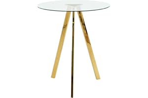 FAATHJDM 31.5" Round Tempered Glass Bar Table with Metal Legs - 37.4" Height Dining Table for Kitchen, Breakfast Bar, Ships from USA - Serviced in USA (1-Piece) (Clear Glass Top Gold-Plated Legs)
