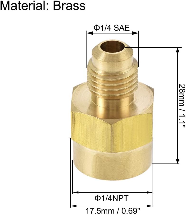 sourcing map Brass Pipe Fitting, 7/16"-20UNF Flare Male to 1/4NPT Female Thread, Tubing Adapter Hose Connector - Image 3