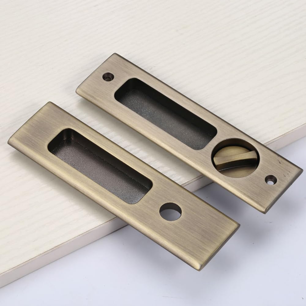 Hoconnie Pocket Door Handle Sliding Door Lock Pocket Door Lock Invisible Recessed Door Handle 160mm No Key (Bronze)