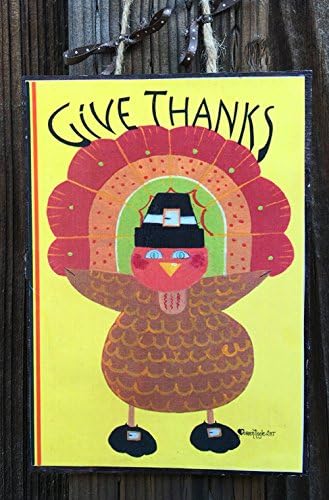 Thanksgiving Turkey Wood Sign Plaque Decorative Art Door or Wall, 'Give Thanks.' 4.75" x 6.75" Jute Hanger, Fall Decor.