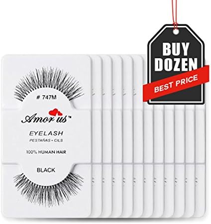 12 Pair set False Eyelashes #747M by Amorus USA 100% Natural Hair Faux Fake Lashes