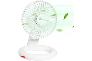 Alioth Mini Oscillating Desk Fan, 4 Speeds USB Powered and Portable Battery Operated Rechargeable Fans, Small Personal Handheld Camping Fan, for Home, Office & Outdoor (White)