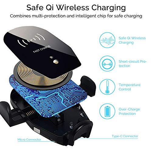 image for Wireless Car Charger Mount, Mikikin Auto-Clamping Qi 10W 7.5W Fast Cha