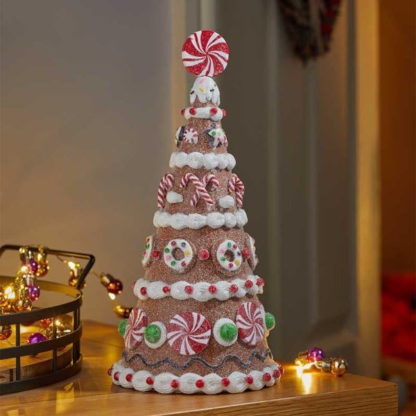 Gingerbread Candy Tree Handpainted 26cm Tall Fully Decorated Table Top Decoration