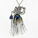 Campsis Boho Feather Pendant Necklace Bohemia Blue Peacock Necklaces Crystal Indiana Chain Jewelry for Women and Girls