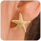 VRIUA Starfish Earrings for Women - 14K Gold/Silver Plated Dainty Starfish Seashell Earrings Hypoallergenic Summer Beach Ocean Inspired Jewelry