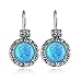 Antique Look 925 Sterling Silver Created Blue Fire Opal Earrings with Ornate Floral Design & Secure Backs