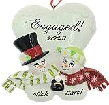Personalized Snowman Engaged Couple Christmas Ornament- Free Personalization