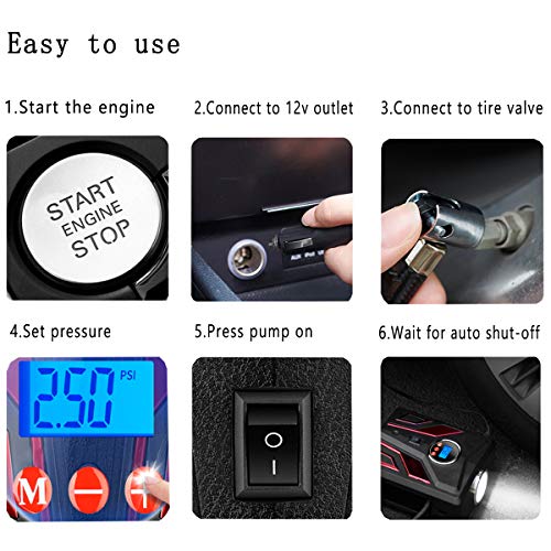 Luoges Portable Air Compressor | Digital Tire Inflator for Car Tires|12V DC Air Compressor Tire inflator Pump|150 PSI with Emergency LED Flashlight for Car, Motorcycles, Bicycles,Inflatables (Red)