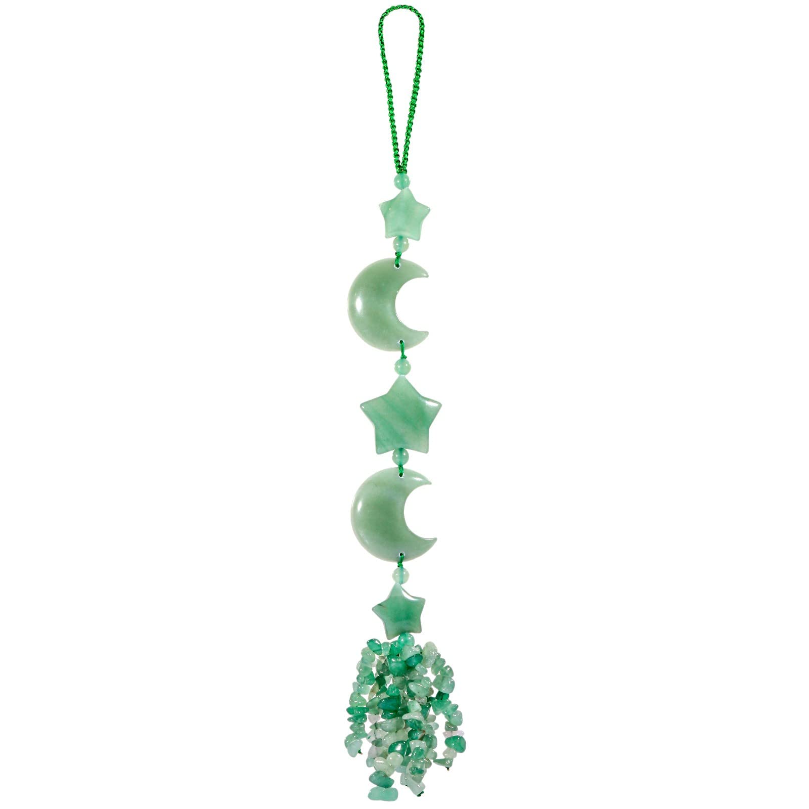 KYEYGWO Green Aventurine Reiki Healing Half-Moon Crystal Hanging Decor with Tumbled Stone, Handmade Window Decor Wall Hanging Car Ornament for Home Window Wedding