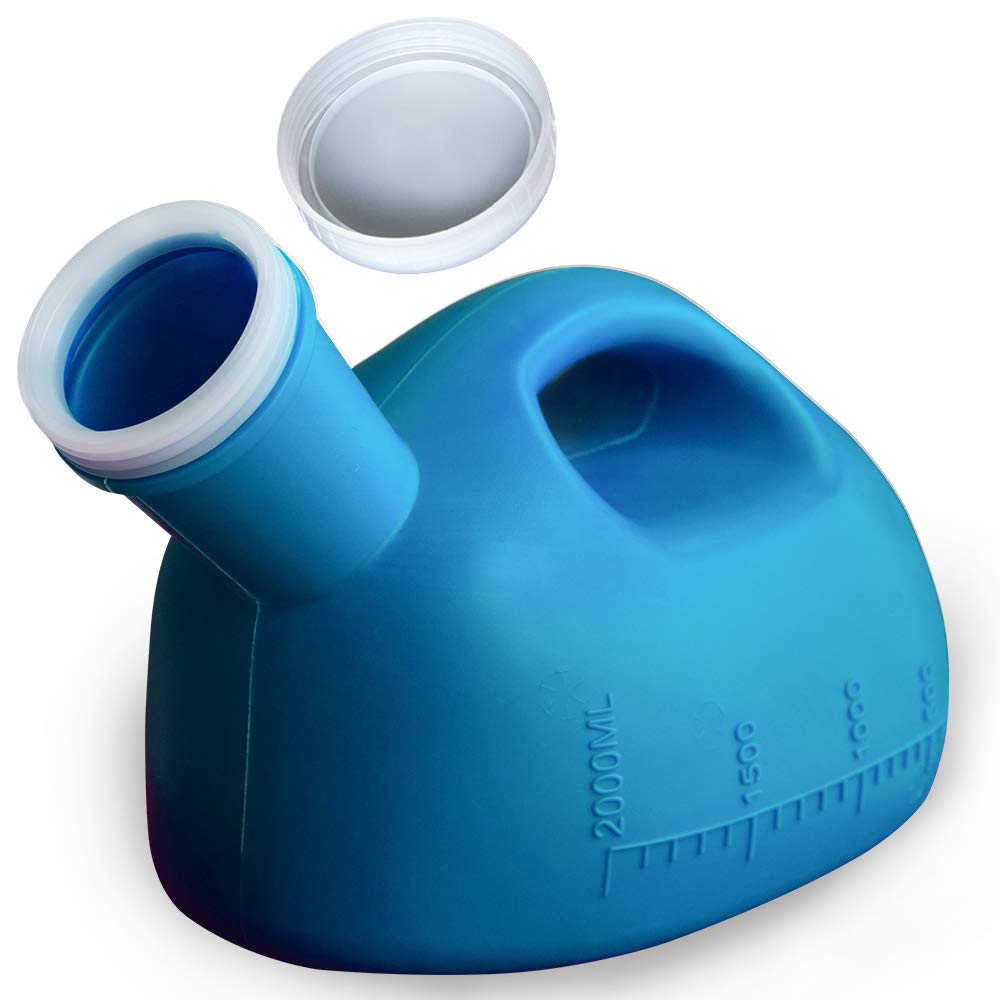 Photo 1 of Urinals for Men Portable Male Urinal with lid 2000 ml/66 oz Large Capacity Urine Cups for Hospital,Incontinence,Elderly,Travel,Driving,Camping (Blue)