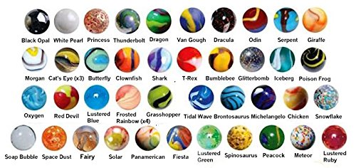 14-16mm Glass Marble Collection of 47 Different Patterns w/24 Pk Marble Display Rings