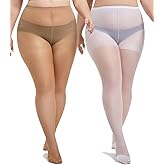 MERYLURE Plus Size Tights for Women, 20D Ultra Thin High Waist Pantyhose with Reinforced Toes Sheer Stockings 2 Pairs