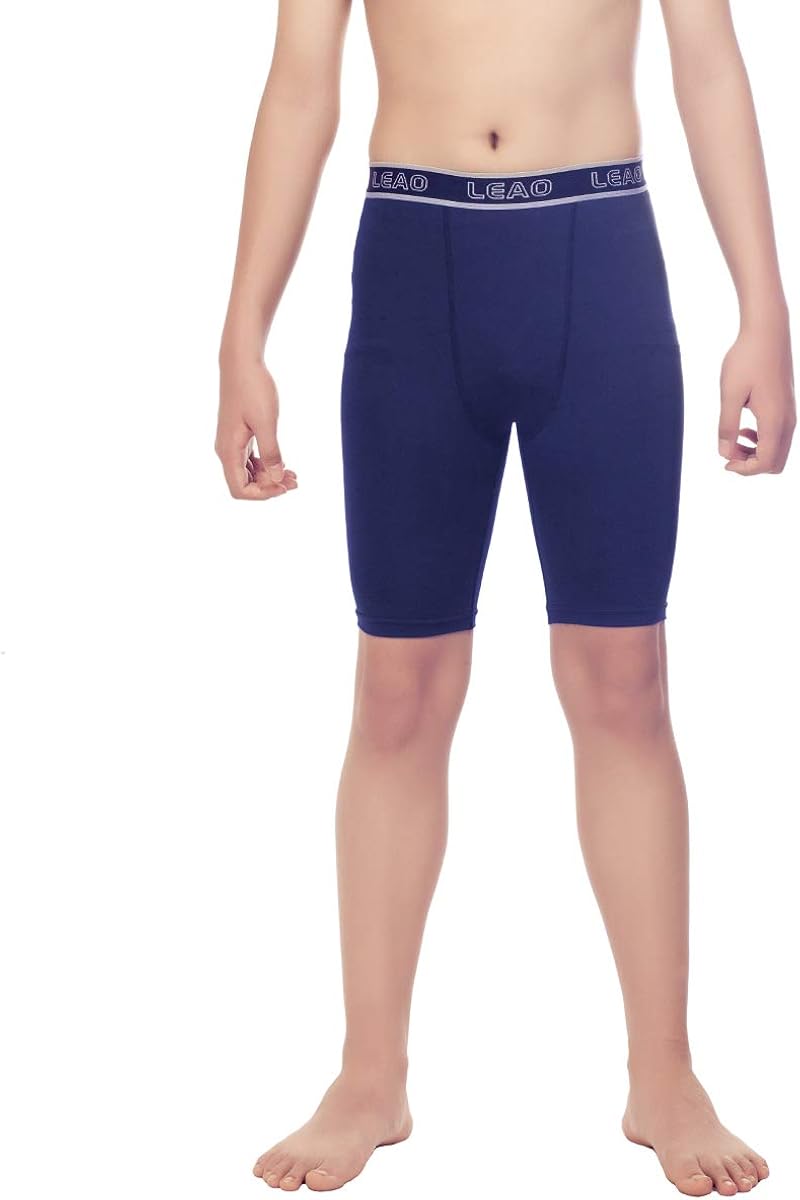 LEAO Youth Boys Compression Shorts 2-Pack Performance Athletic Underwear Sports Boxer Briefs: Clothing