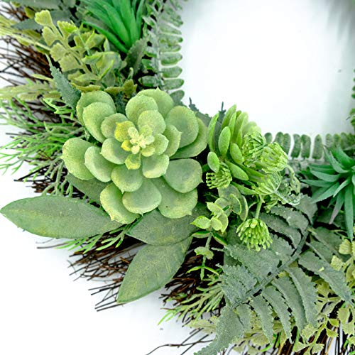idyllic 22" Artificial Wreath Farmhouse Spring Greenery Succulent Wreath for Front Door Home Office Decoration with Leaves Swags and Garlands Real Twig Based