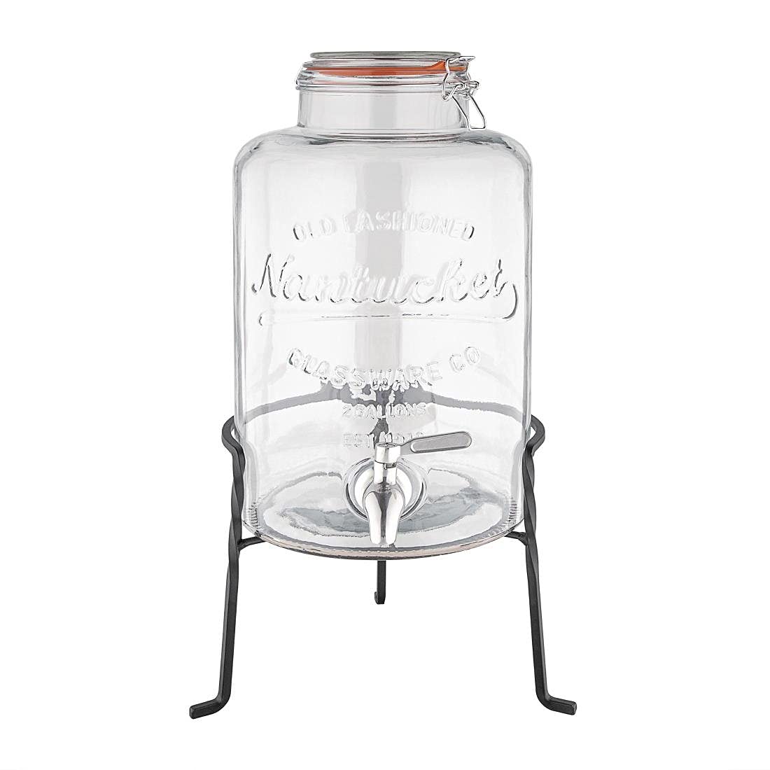 Olympia Nantucket Style Drink Dispenser with Wire Stand - Lockable Lids, Retro Durable Stainless Steel Tap Glass Dispenser - 155(H) x200(B) x150(T) mm
