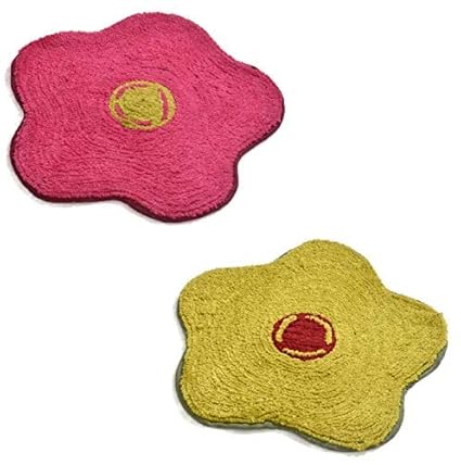 Yellow Weaves Microfiber Floral Door mat (Set of 2) - 19 x 19 inches, Multicolor