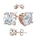 2.00 Carat Rose Gold Overlay Sterling Silver 925 Unisex Silver Stud Earrngs. 1.00 Carat Each Stone