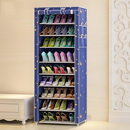 Shoe racks Tall With Cover For Door Entrance Corner Entryway 9 Tier Adjustable Shelf Organiser Holder Storage Stand Lightweight Compact Plastic (Color : Dark blue)
