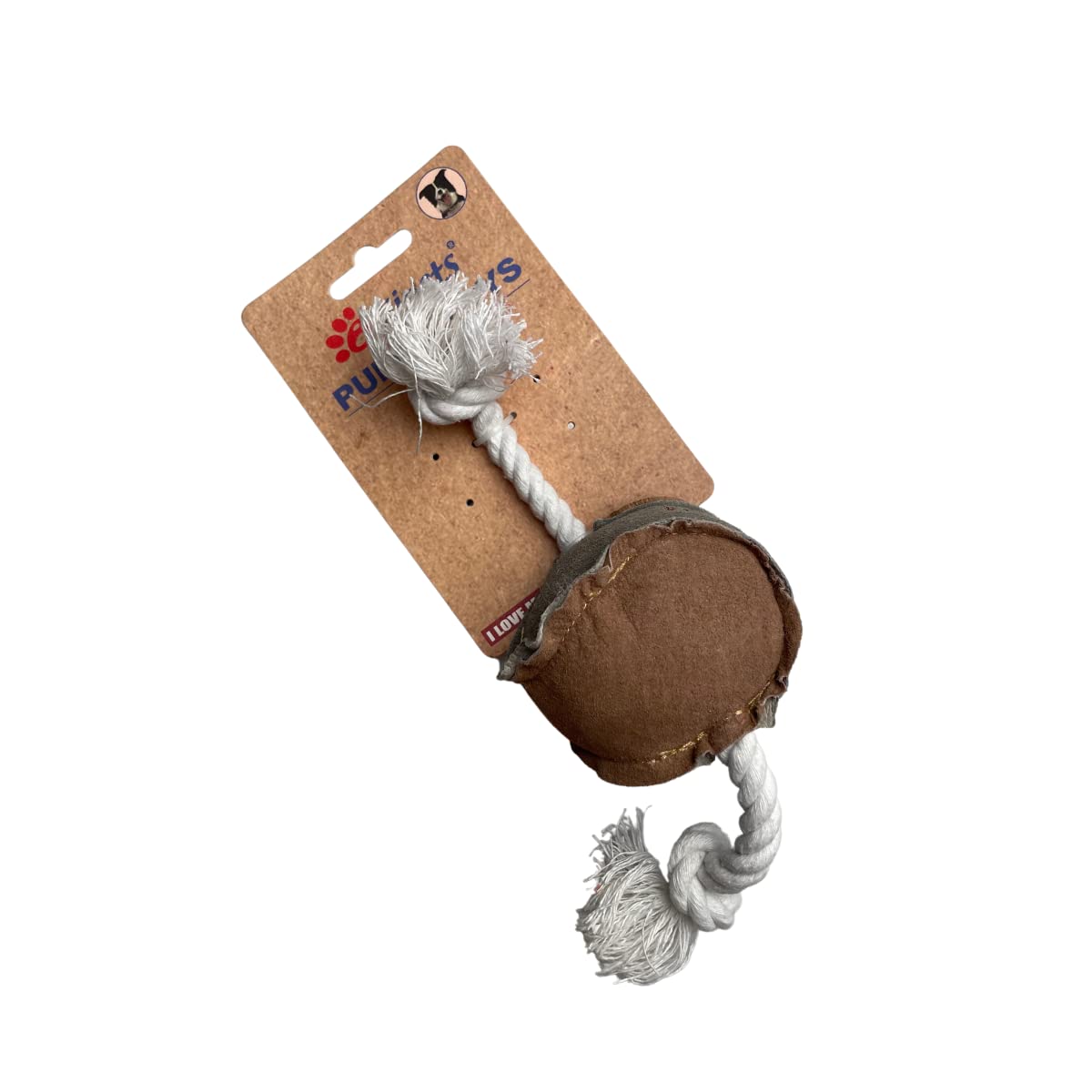 Billipets 7cm Leather Baseball with ropes Dog Toy