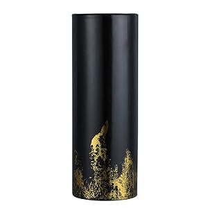Teagas 9.5in Modern Ceramic Cylinder Flower Vase Black and Gold Tall Vase for Home Office Wedding Party Decor