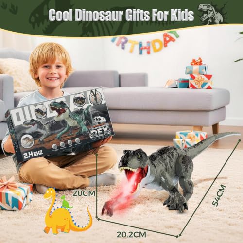 Remote Control Dinosaur Toy with Spraying, Roaring and Walking | Roaring and Walking, T-Rex Dinosaur Toys Gift for Kids 3 4 5 6 7 8 9 10 (Grey, 54CM)