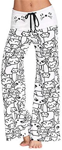 Womens Tracksuit Bottoms Casual Athletic Trousers Cat Print Wide Leg Pants Drawstring Waist Breathable Sweatpants Yoga Pants