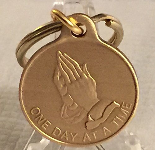 One Day At A Time Praying Hands 1" Bronze Key Chain Serenity Prayer