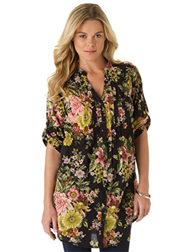 Roamans Womens Plus Size English Floral Shirt Black 18 W