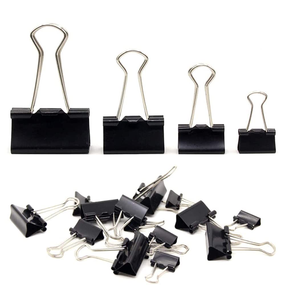 Homo Trends Bulldog Clips 80Pcs Foldback Clips 4 Sizes Binder Clips Stationary Paper Clips 15/19/25/32mm Black Metal Office Paper Clamps for Closing Plastic Bags, Securing Documents, Office Organize