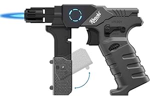 Butane Torch with Pulse Ignition, Foldable Handle, Safety Lock, LED Light - Kitchen Refillable Culinary Torch for Creme Brule