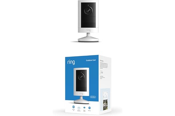 Ring Outdoor Cam, Battery (newest model), Home or business security, Wide-Angle Retinal 2K Video, 6x Enhanced Zoom, Night Vision for true color in low light, White