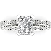 2.45 Ct Brilliant Emerald Cut Clear Simulated Diamond 14K White Gold Solitaire with Accents Engagement Promise Bridal Ring