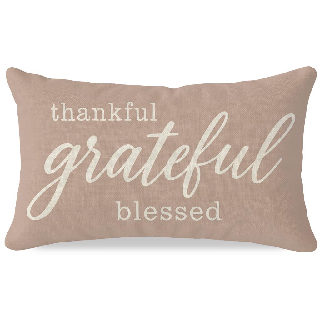 Photo 1 of **PILLOW COVER***PANDICORN Decorative Throw Pillow Covers 12x20 Grateful Thankful Blessed Warm Beige Outdoor Neutral Thanksgiving Decorations Lumbar Cushion Case Home Decor for Living Room Bedroom Sofa Couch Porch