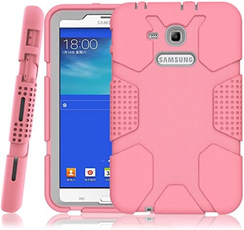 Hocase Galaxy Tab E Lite 7.0 (2016) Case, Rugged Heavy Duty Kids Proof Protective Case for Galaxy Tab E Lite 7.0 SM-T113NDWAXAR/SM-T113NYKAXAR - Light Pink/Grey