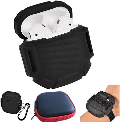 UOSOSO AirPods Case Protective Silicone Cover and Skin with Carrying Bag Travel Case for Apple Airpods Charging Case (Black)
