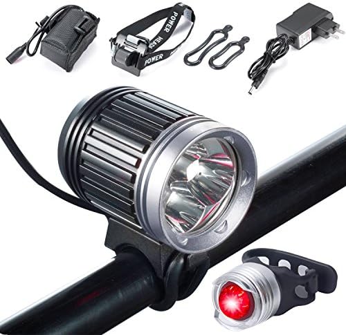 S SUNINESS Bike Lamp Set, Super Bright 5000 Lumens 4 Modes Rechargeable Waterproof Durable Bicycle Front LED Light and Free Taillight with Battery Pack for Road Cycling Safety Flashlight