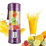 Portable Juicer Blender, Beckool Travel Personal USB Mixer Juice Cup with Updated 6 Blades and More Powerful Motor, 13Oz Water Bottle, 4000mAh Rechargeable Battery-Purple