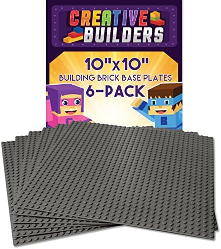 Creative Builders, Set of 6 Grey Baseplates, LEGO Compatible, Extra Large 10X10 inch