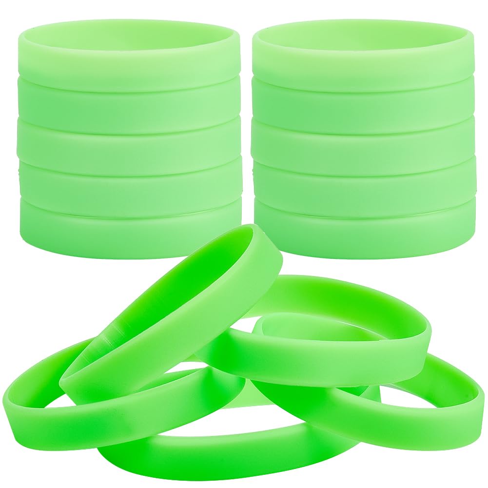 GORGECRAFT 30Pcs Solid Color Silicone Bracelets Wristbands Lawn Green Rubber Bracelets Basketball Waterproof Lightweight Elastic Sports Band Bracelet for Football Gym Sport Party