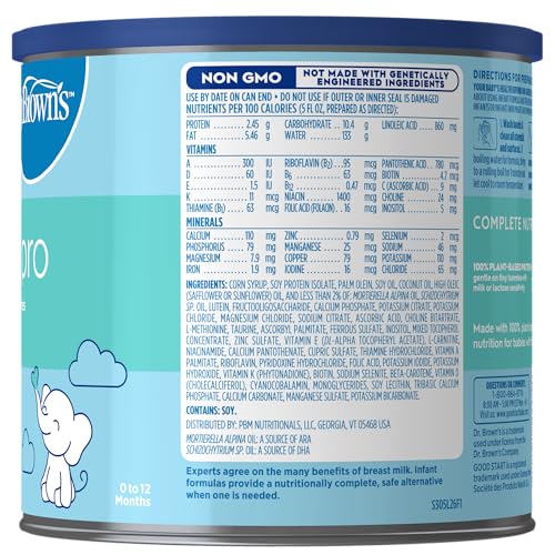GOOD START | DR. BROWN’S SOY-EASE PRO BABY FORMULA POWDER, FOR SENSITIVE TUMMIES, DAIRY FREE AND LACTOSE FREE FOR FUSSINESS AND GAS, NON-GMO, 20 OZ