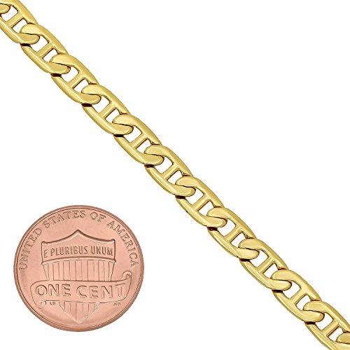 The Bling Factory 5mm Smooth 14k Yellow Gold Plated Mariner Link Anchor Chain Bracelet, 7"