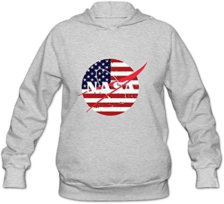 AOPO NASA National Aeronautics And Space Administration LOGO Women's Long Sleeve Hooded Sweatshirt / Hoodie Medium Ash